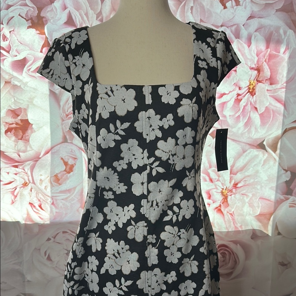 Tommy Hilfiger Black and White Floral Midi Dress